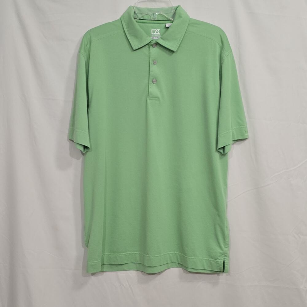 Cutter & Buck CB DryTec Mens L Green Solid Short Sleeve Polo Shirt Logo
